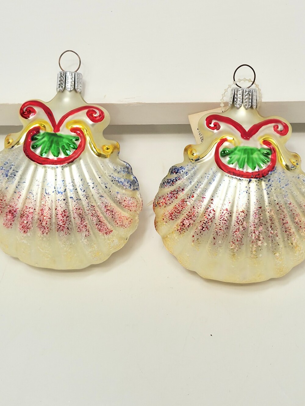 Holiday Shell Blown Glass Ornament - Cream and Multicolor
